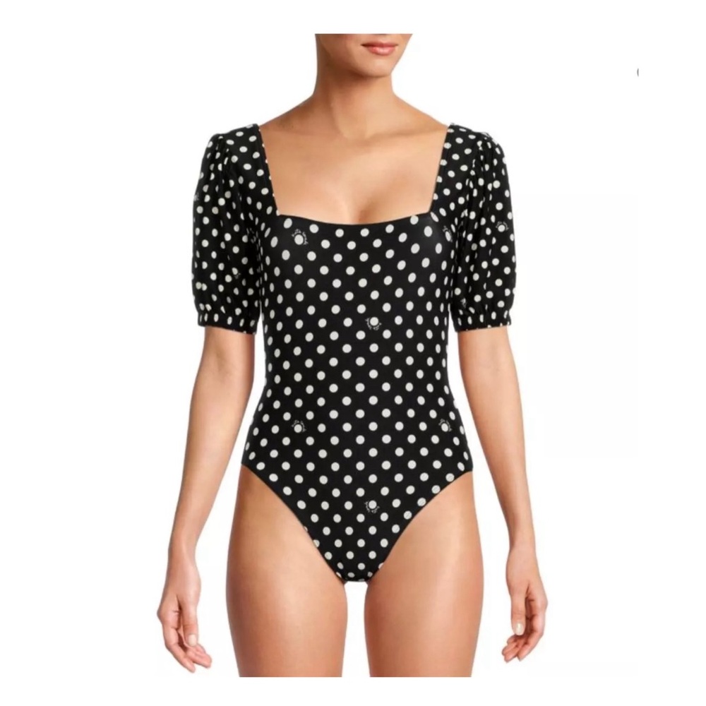 Kate Spade ♠️ Lia Black and White Polka Dot Puff Sleeve Swimsuit NWT Medium
